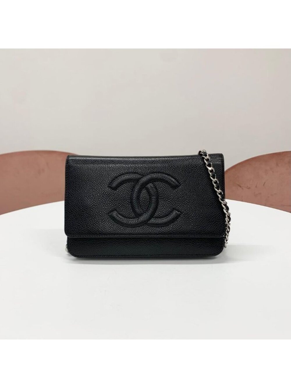Chanel Caviar Leather CC Logo Shoulder Bag Chain Wallet